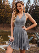 Load image into Gallery viewer, A-line  Cocktail Dress with Deep V-neck
