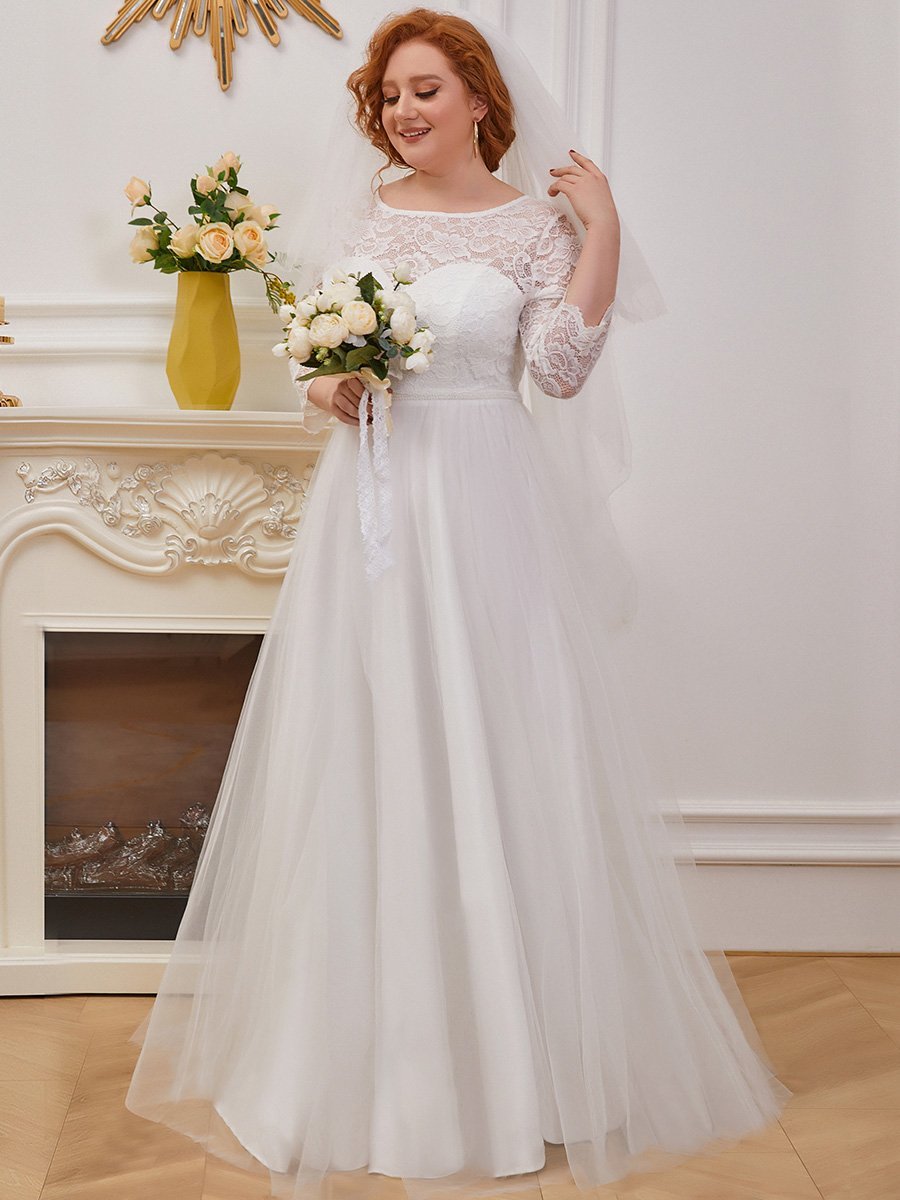 A-Line Plus Size Tulle Wedding Dress with Lace