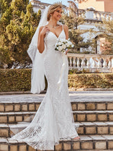 Load image into Gallery viewer, Mermaid Deep V Neck Lace Wedding Dress
