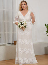 Load image into Gallery viewer, Deep V-Neck Short Ruffles Sleeves Wedding Dress
