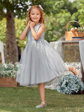 Load image into Gallery viewer, A-Line Tulle Floral Appliqued Flower Girl Dress
