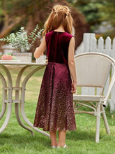 Load image into Gallery viewer, Trendy Sleeveless Velvet &amp; Sequin Flower Girl Dress
