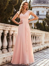 Load image into Gallery viewer, Cute V Neck Bridesmaid Dress with Ruffles
