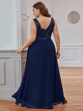 Load image into Gallery viewer, Plus Size Paillette &amp; Chiffon V neck Sleeveless Evening Dress
