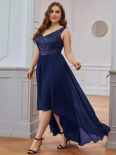 Load image into Gallery viewer, Plus Size Paillette &amp; Chiffon V neck Sleeveless Evening Dress
