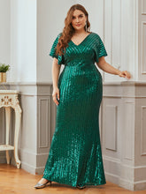 Load image into Gallery viewer, Plus Size Flare Sleeves Sequin Evening Drees
