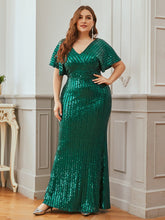 Load image into Gallery viewer, Plus Size Flare Sleeves Sequin Evening Drees
