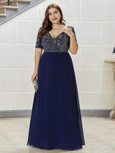 Load image into Gallery viewer, Plus Size Elegant V Neck A-Line Chiffon Evening Dress
