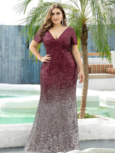 Load image into Gallery viewer, Sexy V Neck Mermaid Sequin Evening Dress with Short Sleeve
