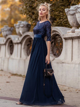 Load image into Gallery viewer, Elegant Round Neckline 3/4 Sleeve Sequins Patchwork Evening Dress
