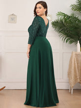 Load image into Gallery viewer, Sexy V Neck A-Line Plus Size Sequin Evening Dress with Sleeve
