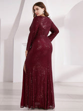 Load image into Gallery viewer, Plus size Long Sleeve Sequin Evening Party Dress
