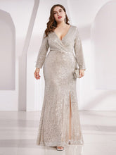Load image into Gallery viewer, Plus size Long Sleeve Sequin Evening Party Dress
