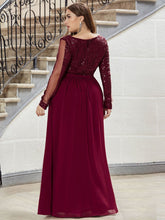 Load image into Gallery viewer, See-through Plus Size Sequin Evening Dress with Long Sleeve
