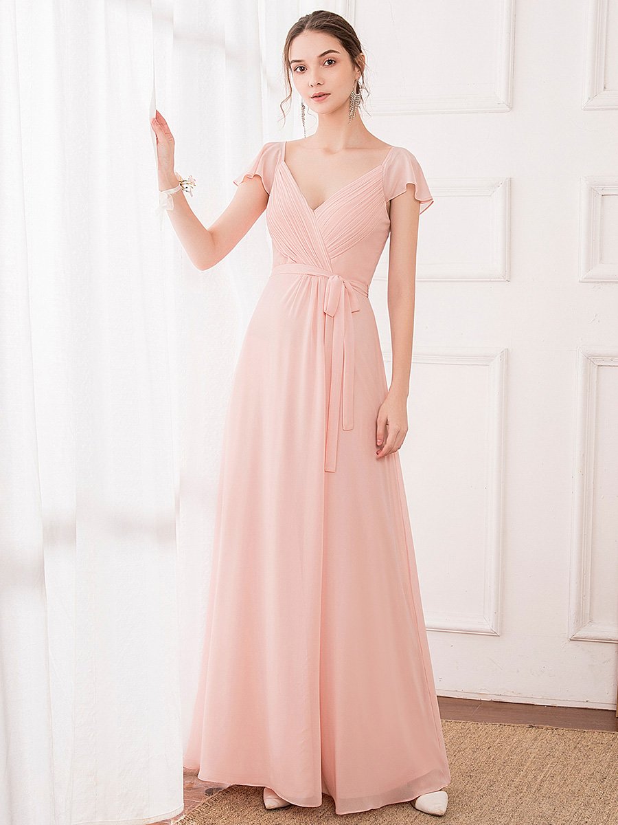 Elegant A-Line Ruffles Sleeve Bridesmaid Dresses