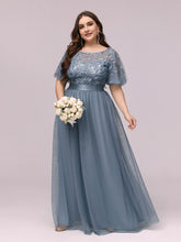 Load image into Gallery viewer, Plus Size Sequin Print  Evening Dress with Cap Sleeve
