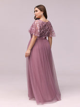 Load image into Gallery viewer, Plus Size Sequin Print  Evening Dress with Cap Sleeve
