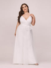 Load image into Gallery viewer, Floor Length Double V Neck Tulle Wedding Dress
