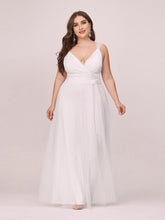 Load image into Gallery viewer, Floor Length Double V Neck Tulle Wedding Dress
