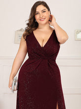 Load image into Gallery viewer, Deep V Neck Shimmery Plus Size Evening Dress

