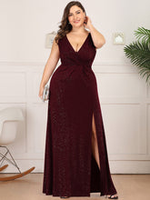 Load image into Gallery viewer, Deep V Neck Shimmery Plus Size Evening Dress
