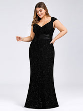 Load image into Gallery viewer, Long V-Neck Glitter Plus Size Bodycon Evening Dress
