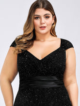 Load image into Gallery viewer, Long V-Neck Glitter Plus Size Bodycon Evening Dress
