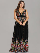Load image into Gallery viewer, Plus size Maxi Floral Double V-Neck Evening Dress
