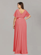 Load image into Gallery viewer, Double V-Neck Ruffles Padded Plus Size Evening Dress
