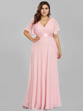 Load image into Gallery viewer, Double V-Neck Ruffles Padded Plus Size Evening Dress
