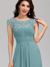 Load image into Gallery viewer, Lacey Neckline Open Back Ruched Bust Evening Dresse
