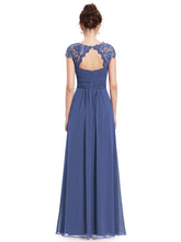 Load image into Gallery viewer, Lacey Neckline Open Back Ruched Bust Evening Dresse
