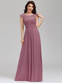 Lacey Neckline Open Back Ruched Bust Evening Dresse