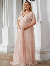 Load image into Gallery viewer, Deep V-Neck A Line Short Sleeves Maternity Dress
