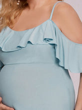 Load image into Gallery viewer, Floor-Length Ruffle Sleeves Straight Maternity Dress
