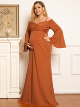 Load image into Gallery viewer, Long Ruffles Sleeves Fishtail Maternity Dress
