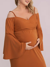 Load image into Gallery viewer, Long Ruffles Sleeves Fishtail Maternity Dress
