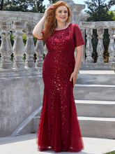 Load image into Gallery viewer, Plus Size Floral Sequin Print Fishtail Tulle Dresses
