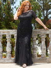 Load image into Gallery viewer, Plus Size Floral Sequin Print Fishtail Tulle Dresses
